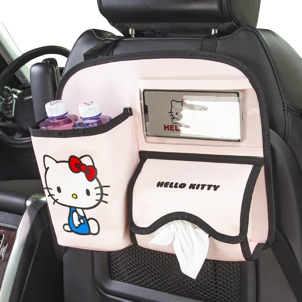 ハローキティ シートクッション 収納付きティッシュケース サンシェード【未使用】 ハローキティ シートクッション 収納付きティッシュケース